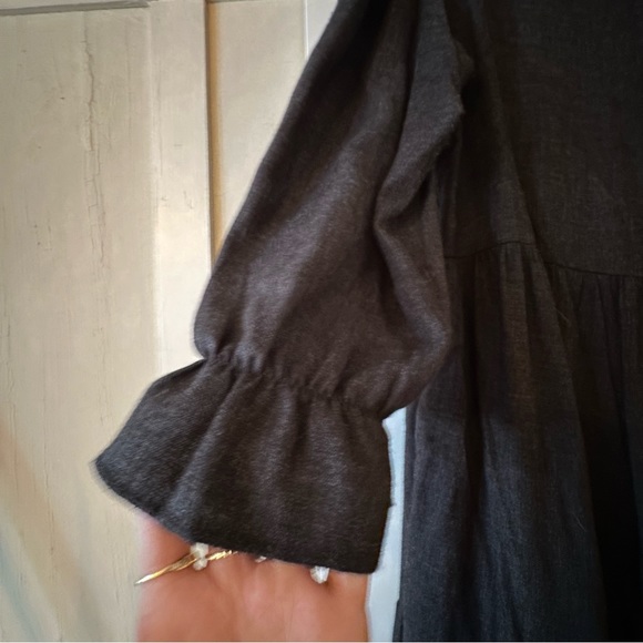 Zara Charcoal Midi Dress with tiered skirt and ruffle sleeve detail L - Picture 4 of 4